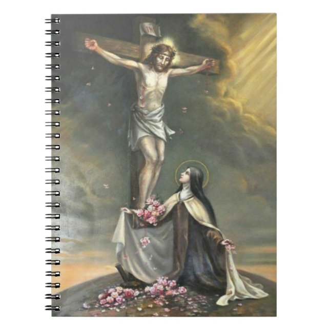 Caderno Espiral St. Therese na crucificação de rosas de Jesus (Frente)