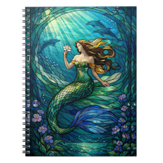 Caderno Espiral Stained Glass Mermaid Wall Art Poster