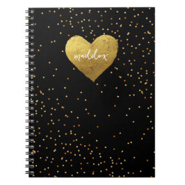 Caderno Espiral Starbursts Personalizados Preto e Dourado Gliteriz