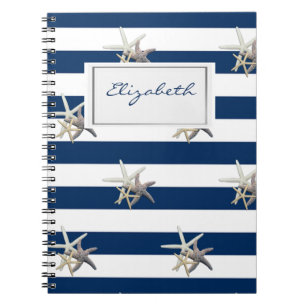 Caderno Espiral Starfish Adorável, Marinho Azul, Stripes Personali