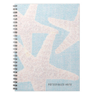 Caderno Espiral Starfish Branco e Burlap Azul Personalizados