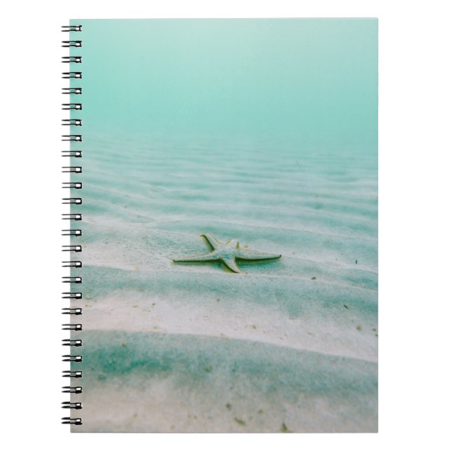 Caderno Espiral Starfish branco sobre areia submarina pela manhã (Frente)