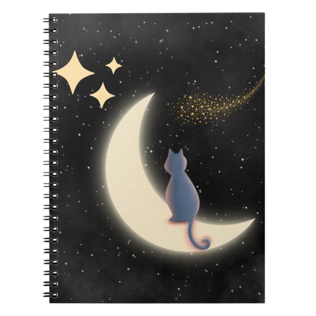 Caderno Espiral Starry Night Cat e Crescent Moon (Frente)