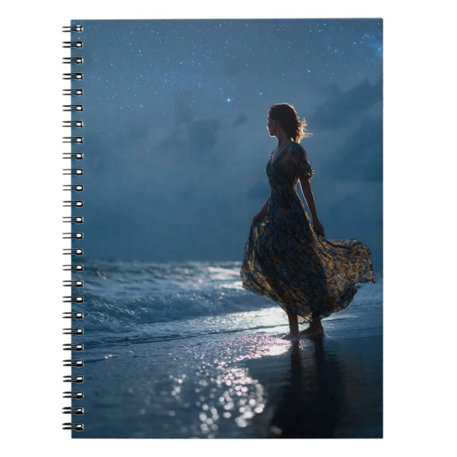 Caderno Espiral Starry Night Ocean Starlight Silhouette Art Notebo (Frente)