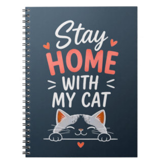 Caderno Espiral Stay Home With My Cat Cozy Introvert Cat Lover 