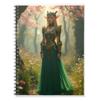 Caderno Espiral Steampunk Elven Princess em um jardim Primavera