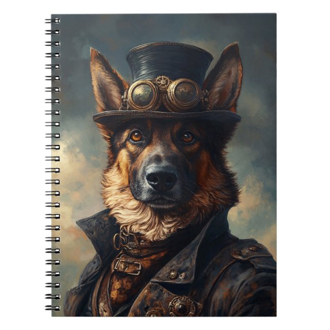 Caderno Espiral Steampunk German Shepherd Dog in Top Hat (Frente)