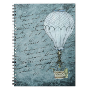 Caderno Espiral Steampunk Hot Air Balloon Dusk Blue Manuscrito