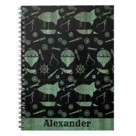 Caderno Espiral Steampunk Verdigris Bronze Airships Nome Personali