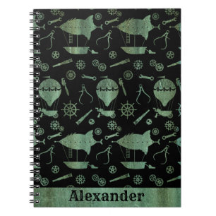 Caderno Espiral Steampunk Verdigris Bronze Airships Nome Personali