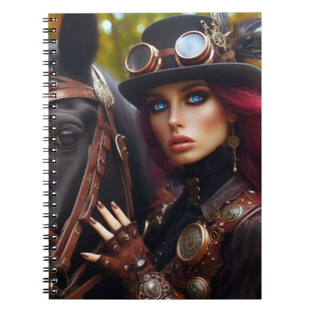 Caderno Espiral Steampunk Victorian Lady Dark Rider (Frente)