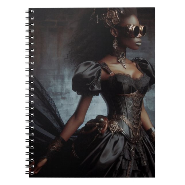 Caderno Espiral Steampunk Vintage Victorian Lady Black Raven (Frente)