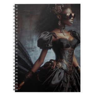 Caderno Espiral Steampunk Vintage Victorian Lady Black Raven