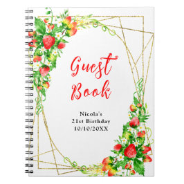 Caderno Espiral Strawberries and Daisies Birthday Guest Book