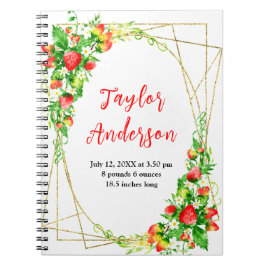 Caderno Espiral Strawberries and Foliage Baby Birth Stats