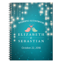 Caderno Espiral String Lights Turquoise Glitter Weding Guestbook