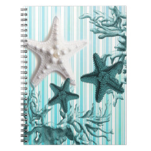 Caderno Espiral stripes aqua — conchas azuis