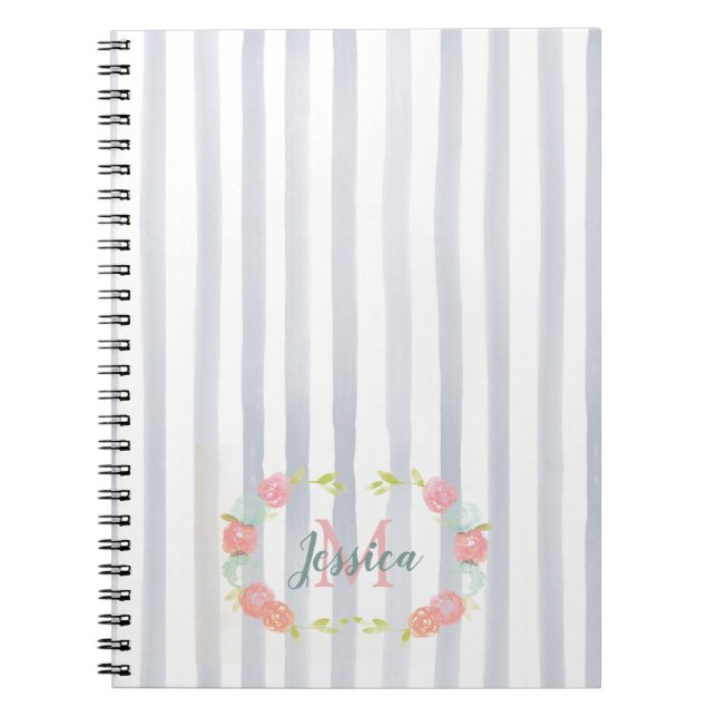 Caderno Espiral Stripes de Aquarelas e Monograma Floral (Frente)