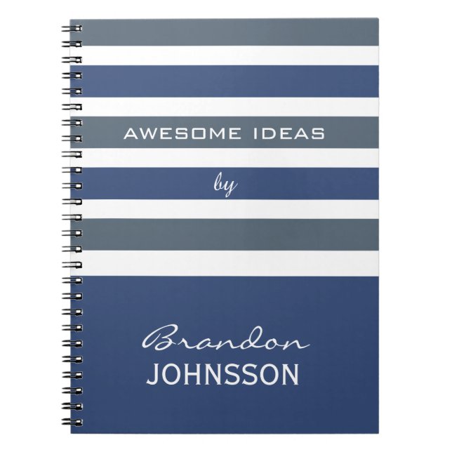Caderno Espiral Stripes Padrões do notebook personalizado monogram (Frente)