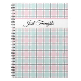 Caderno Espiral Stylish plaid with pastel gray, pink and blue 