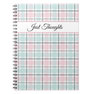 Caderno Espiral Stylish plaid with pastel gray, pink and blue 