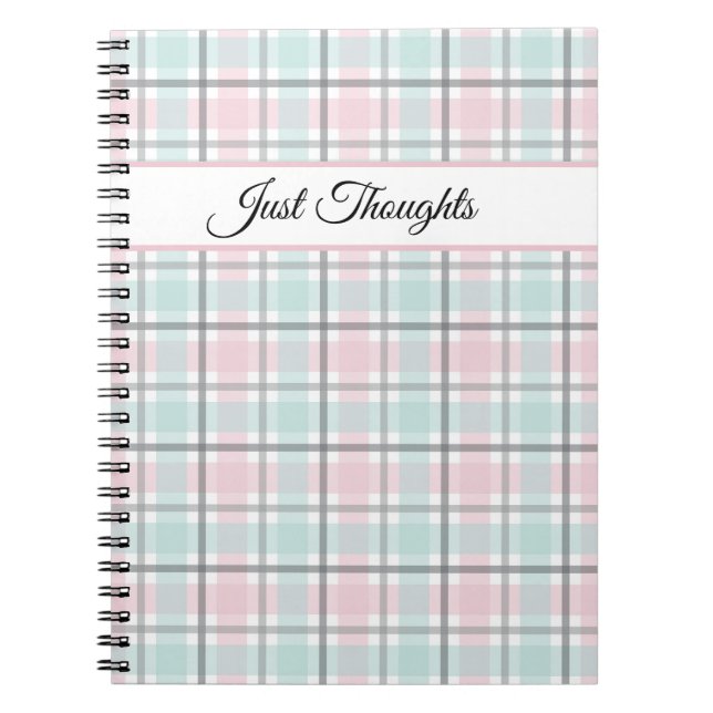 Caderno Espiral Stylish plaid with pastel gray, pink and blue  (Frente)