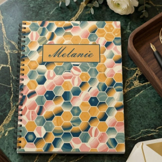 Caderno Espiral Stylish Vintage Geometric Hexagons Personalized
