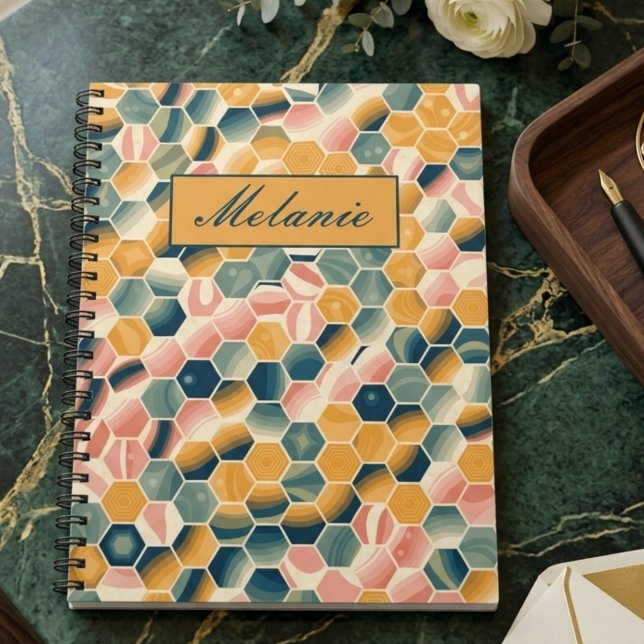 Caderno Espiral Stylish Vintage Geometric Hexagons Personalized (Criador carregado)
