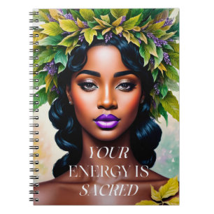 Caderno Espiral Sua energia é uma mulher negra sagrada Arte Botâni