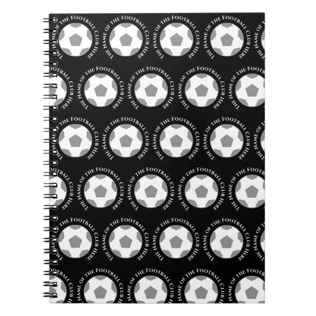 Caderno Espiral Sua Equipe de futebol em preto e branco (Frente)