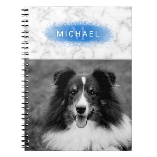 Caderno Espiral Sua Foto Personalizada & Textura de Mármore Falso  (Frente)