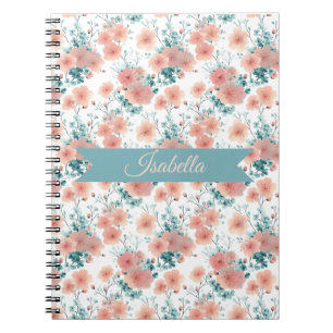 Caderno Espiral Suave Rosa Floral Personalizado Primavera Vintage
