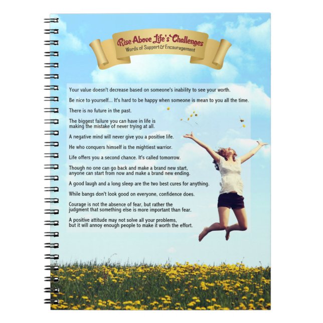 Caderno Espiral Suba acima dos desafios da vida - humor, esperança (Frente)