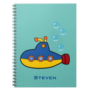 Caderno Espiral Submarino de Brinquedos Amarelo e Azul com Bolhas