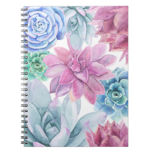 Caderno Espiral Suculentas Moderno Chic Mármore Jardim Floral