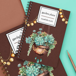 Caderno Espiral Suculente de enforcamento em Pote de cobre e turqu