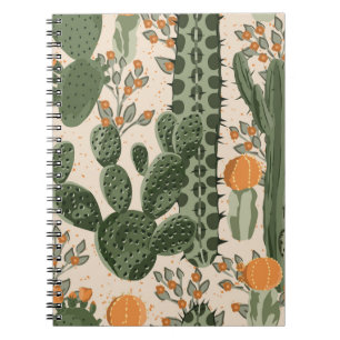 Caderno Espiral Suculentes verdes, flores laranja, papel de parede