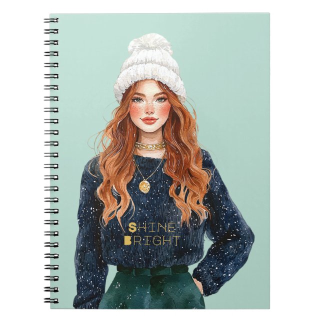 Caderno Espiral Suéter Azul Mint Redhead Brilhe Forte (Frente)