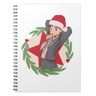 Caderno Espiral Suéter de Natal de Anime - Menina Bonita com Chapé