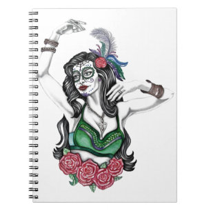 Caderno Espiral Sugar Skull Woman with Roses