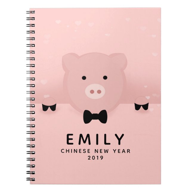 Caderno Espiral Suíno-branco-rosa-branco chinês, Ano Novo (Frente)