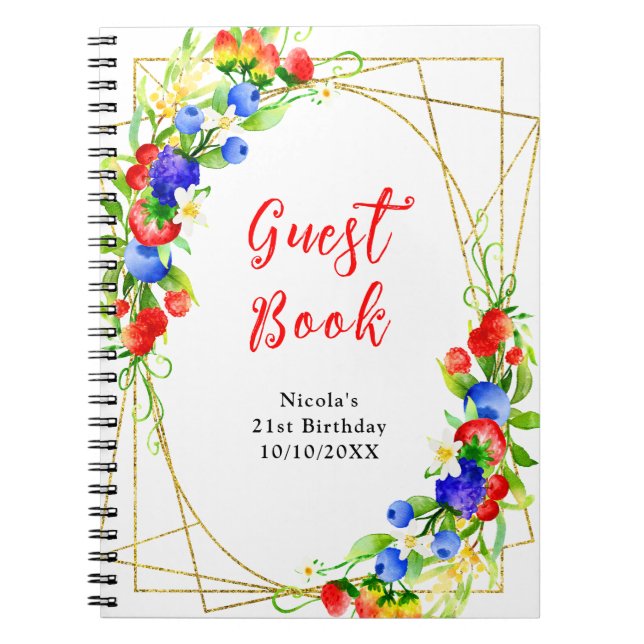 Caderno Espiral Summer Mixed Berries Birthday Guest Book (Frente)