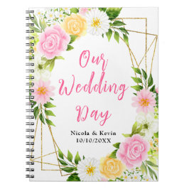 Caderno Espiral Summer Pink and Yellow Floral Wedding Planner