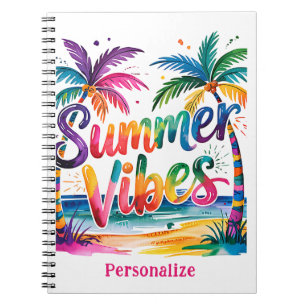 Caderno Espiral Summer Vibes Tropical Palm Tree Ocean Personalizad