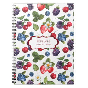 Caderno Espiral Summery Sweet Berry Pattern   Notebook Monograma