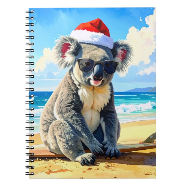 Caderno Espiral Sun e Surf Koala Santa Hat Um Natal Aussie (Frente)