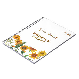 Caderno Espiral Sunflower Custom Name Bright Floral Notebook