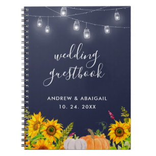 Caderno Espiral Sunflower String Luzes Rustic Weding Guestbook