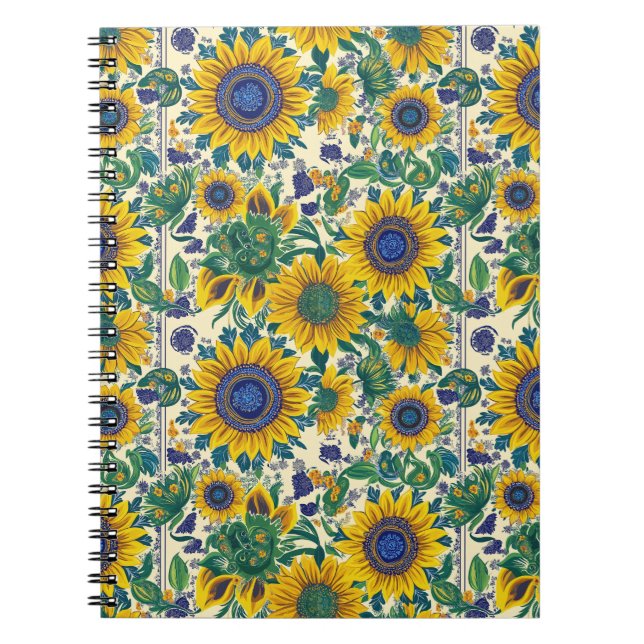Caderno Espiral Sunflowers. Ukrainian folk art pattern. (Frente)