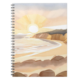 Caderno Espiral Sunset Beach   Oceano Aquarela Costeira